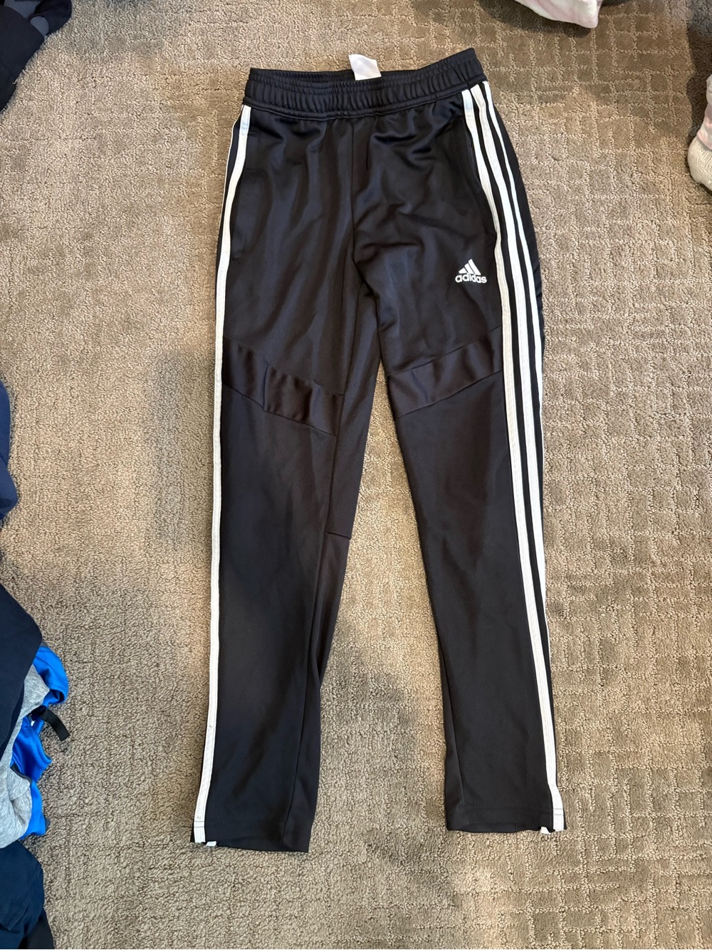2 adidas Black Jogger Pants with White Side Stripes.  Size Boys M.